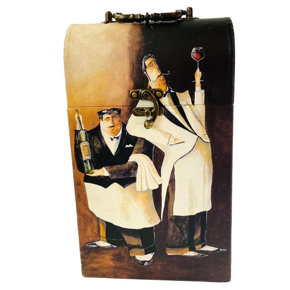 Wine Box Caddy Gift Carrier Brass Fixtures 13" Two Bottle Capacity 2004